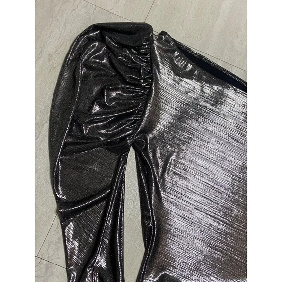 ALIX NYC Dakota Lamé One-Shoulder Silver Metallic Bodysuit-sz Small - Picture 12 of 15